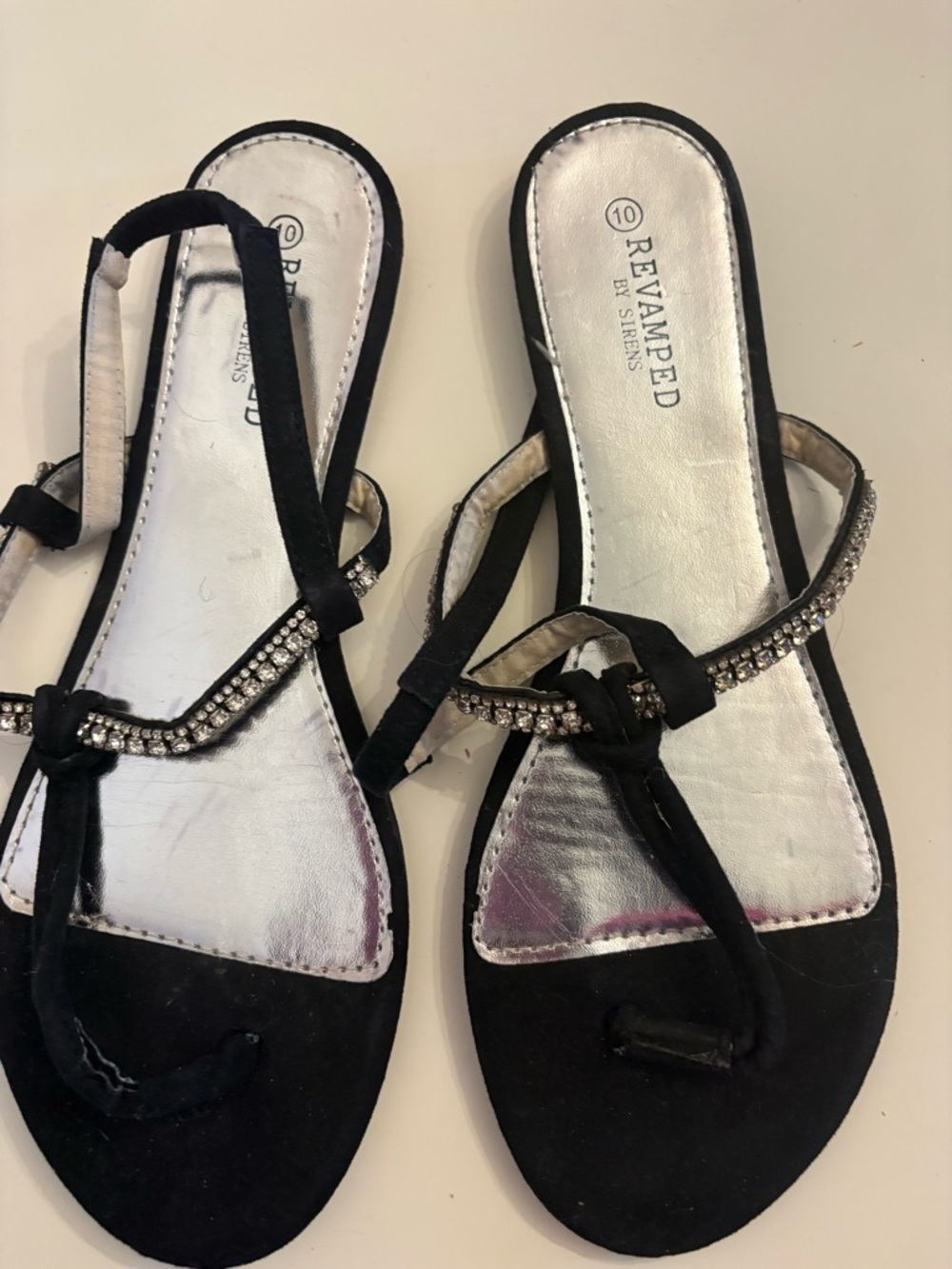 Revamped Black Rhinestone T-Strap Sandals